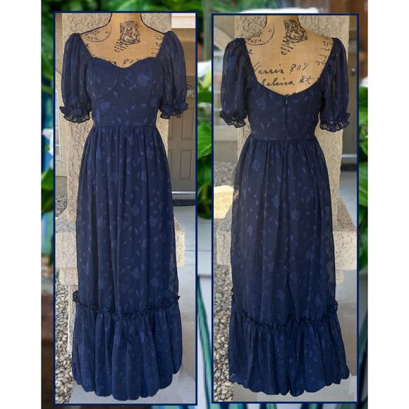 Lulus Navy Sweetness floral Burnout Phenomenal Maxi Dress Size M - Picture 6 of 9